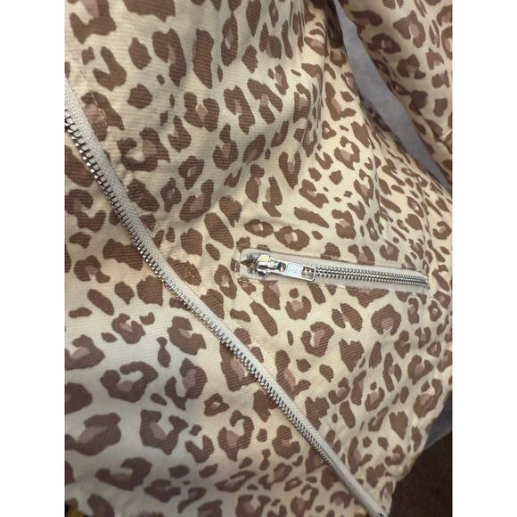 Adyson Parker Leopard Moto Jacket Size M Beige Tan Blush Silver Zipper Tailored - Picture 5 of 13
